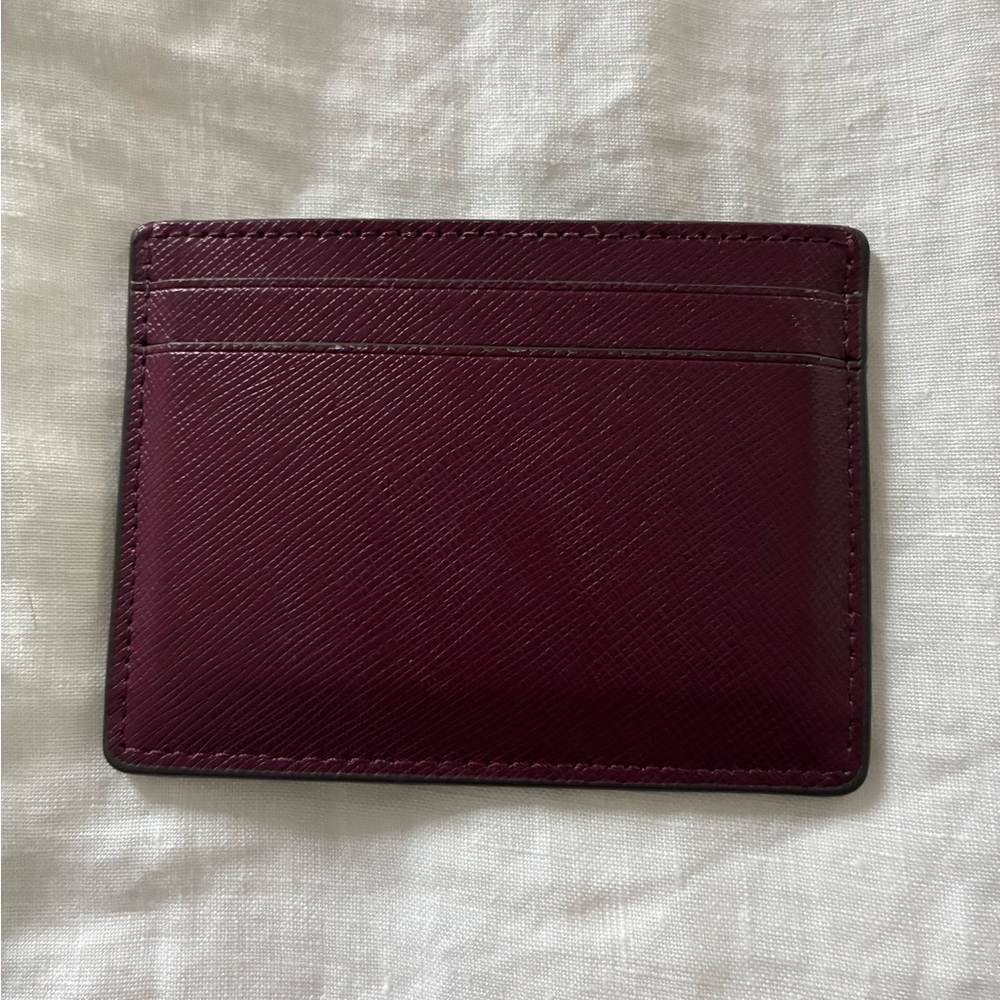 kate spade burgundy leather card case with gold logo - Picture 3 of 4